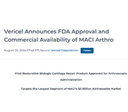 I’m pleased to announce the FDA approval for the new Arthroscopic MACI® Treatment